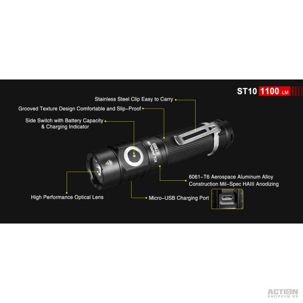 Klarus Flashlight lygte, ST10, 1100 lumens