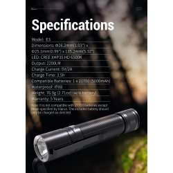 Klarus Outdoor High Performance Flashlight, E3, 2200 lumens