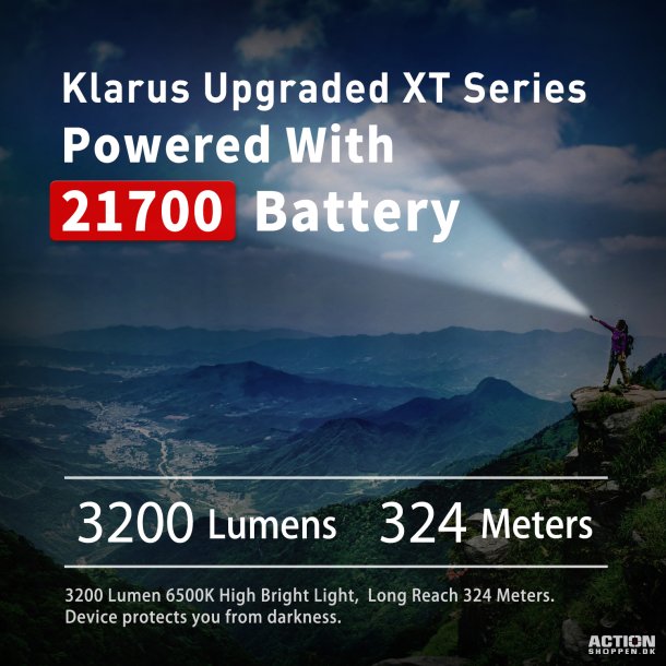 Klarus Compact Powerful Tactical Flashlight lygte, XT21C, 3200 lumens