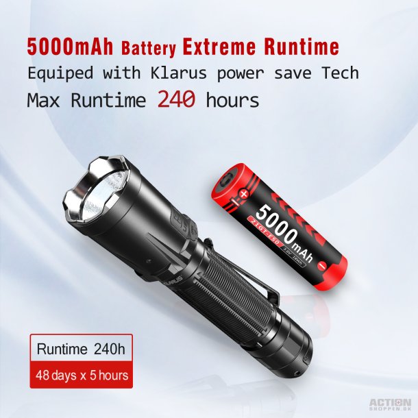 Klarus Compact Powerful Tactical Flashlight lygte, XT21C, 3200 lumens